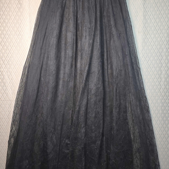 VINTAGE CAROLE LITTLE BLACK MAXI SKIRT TULLE OVERLAY LINED PARTY WOMENS 10 - Picture 9 of 9